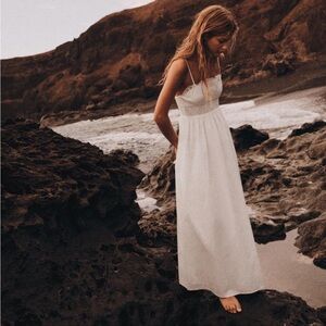 Zara NWT Embroidered Poplin Maxi Dress